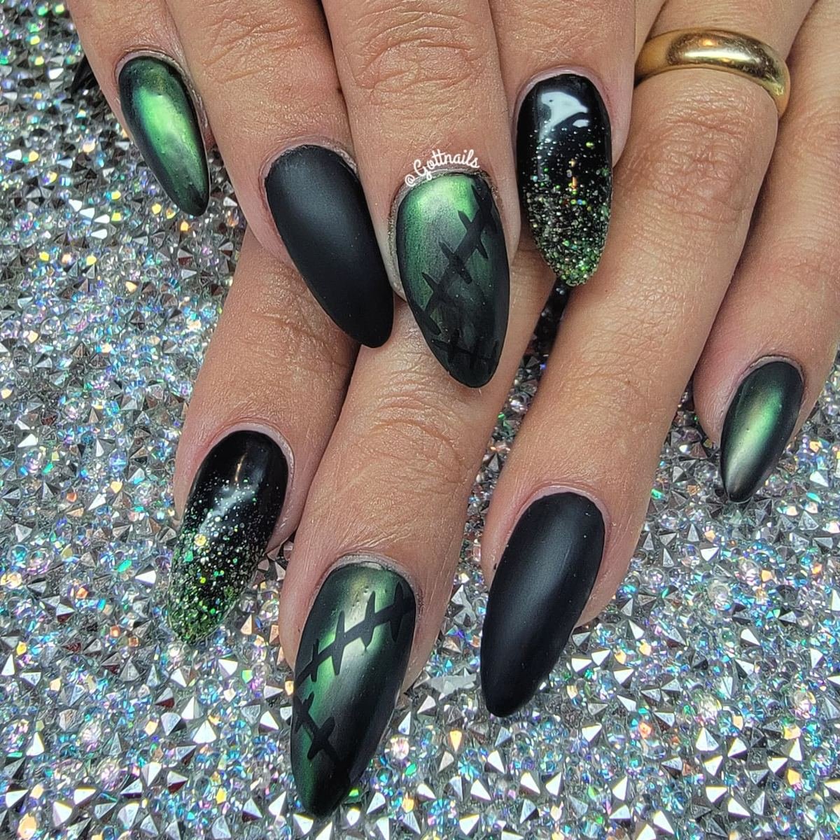 Matte Black and Green Frankenstein-Inspired Nails — CTqC5nZLbDNEast Tn Nail Tech.jpg