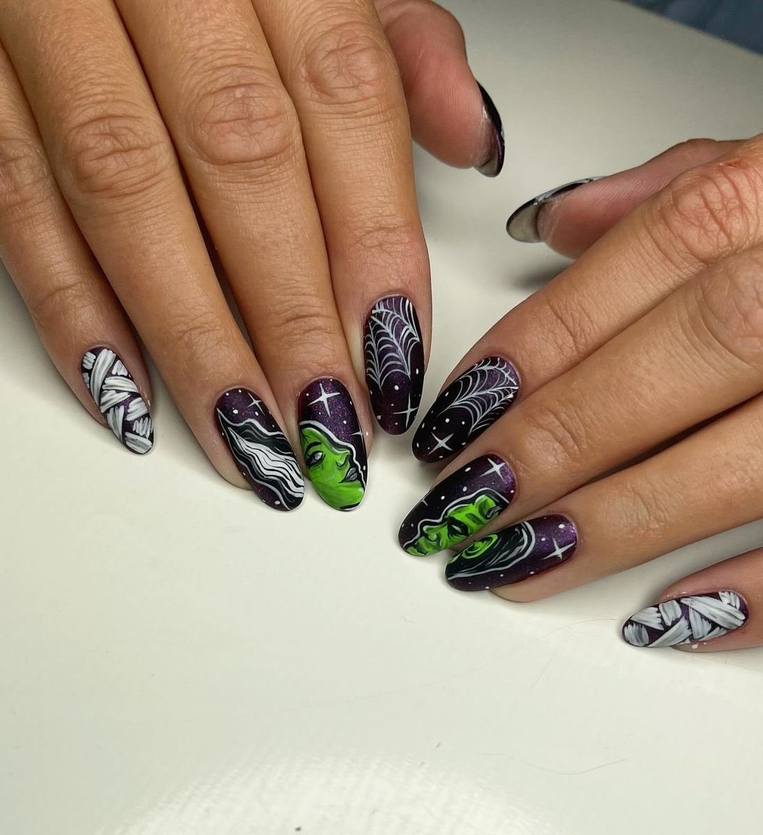 Purple Halloween Nails with Green Monster Art — CyTb8o6Lv3SJose Cordova.jpg