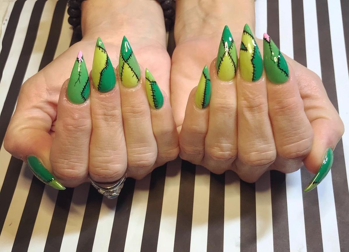 Green Pointed Nails with Stitched Panel Details — CGa6qpeBdSuCory Antunes Nail Artist.jpg