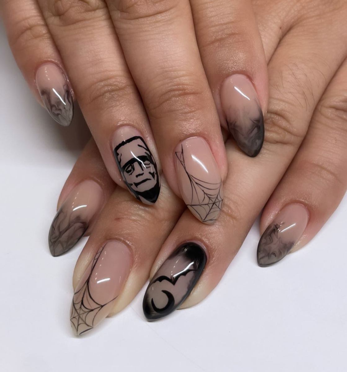 Nude and Gray Halloween Nails with Black Line Art — Ciu1dyqryDSBritt Diaz Vacaville, CA.jpg