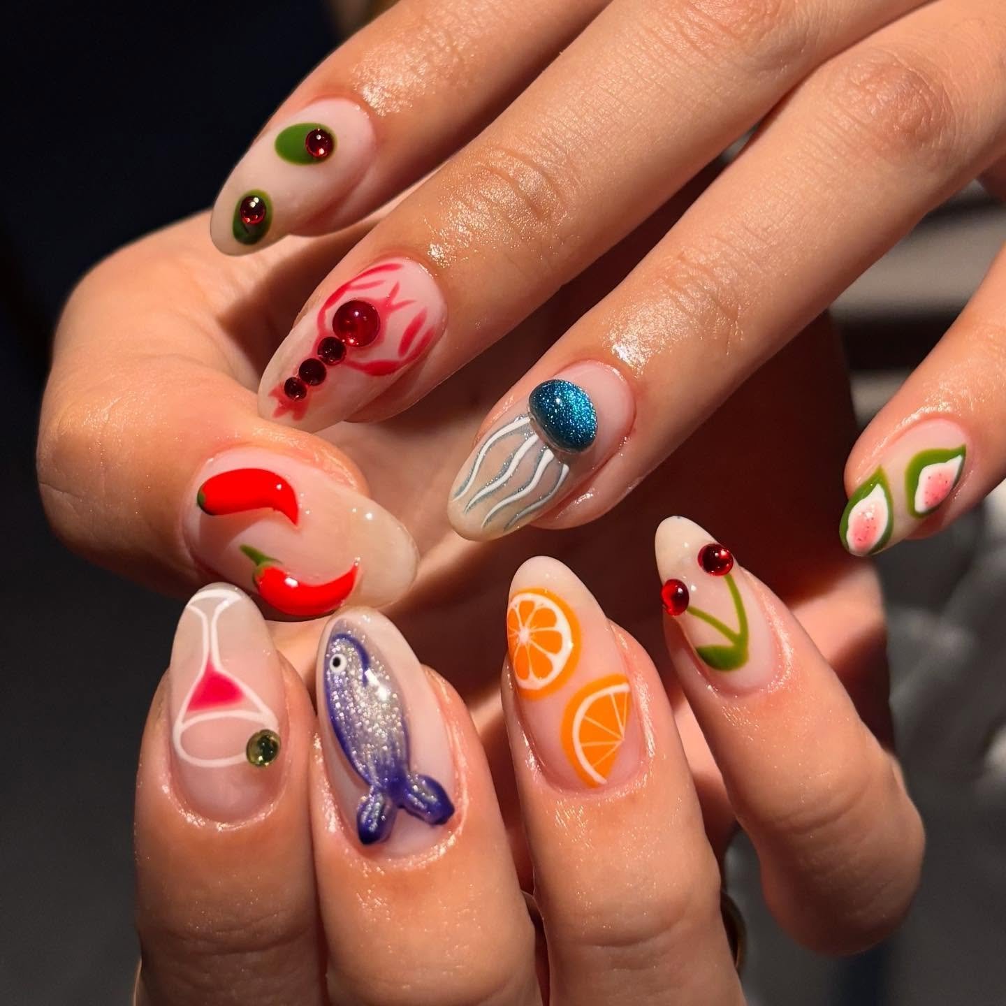 Playful Multicolor Friendsgiving Accent Nails