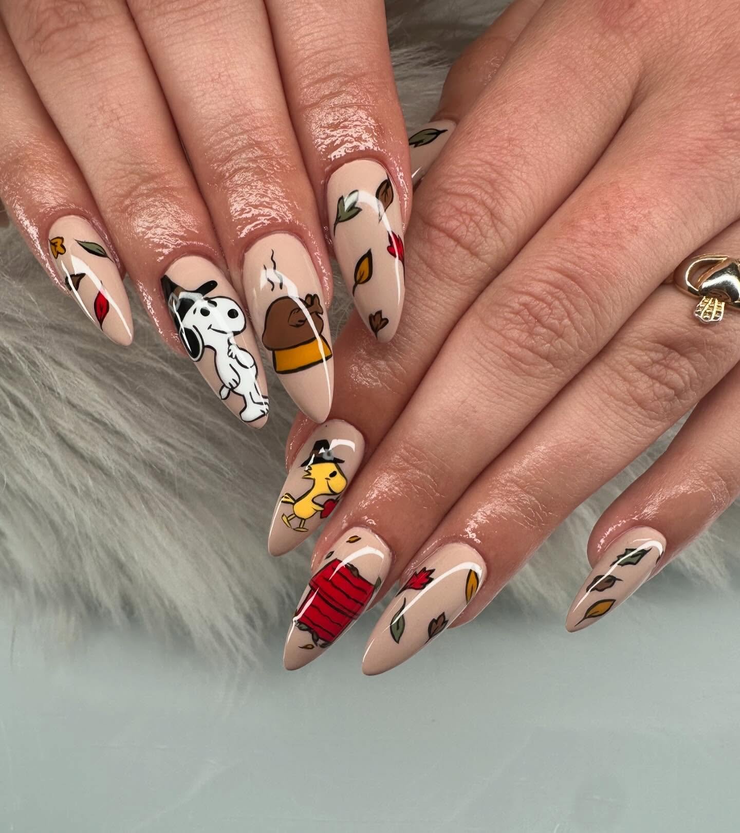 Nude Plaid and Pumpkin Accent Nails
