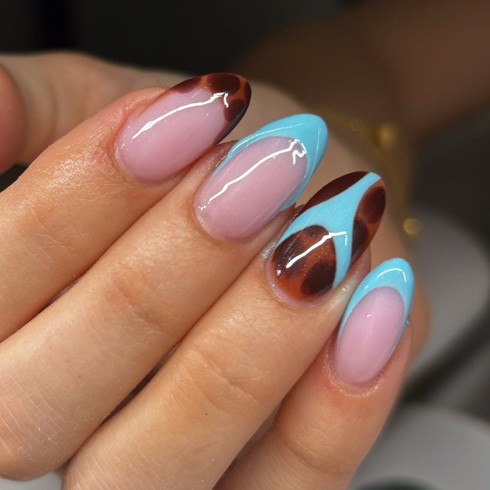 Pink and Chocolate Brown Glossy French Tips