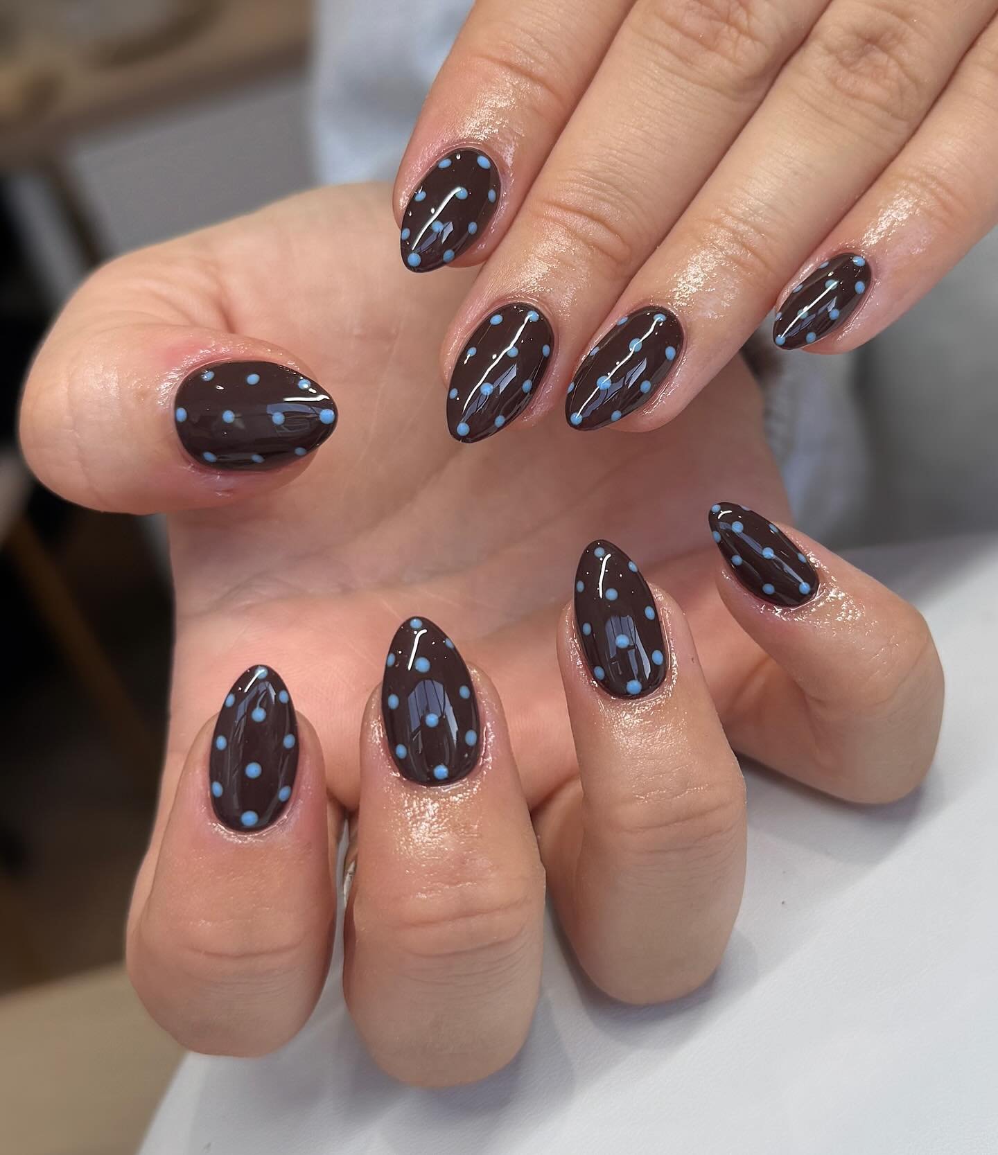 Chocolate Brown Nails with White Dots