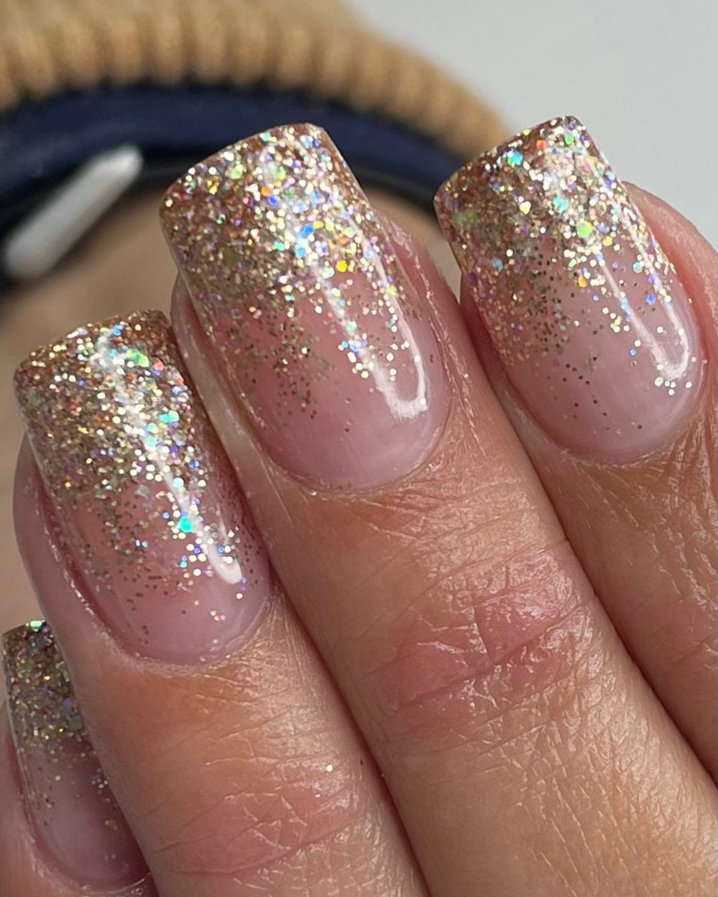 Glittery Gold Almond Nails
