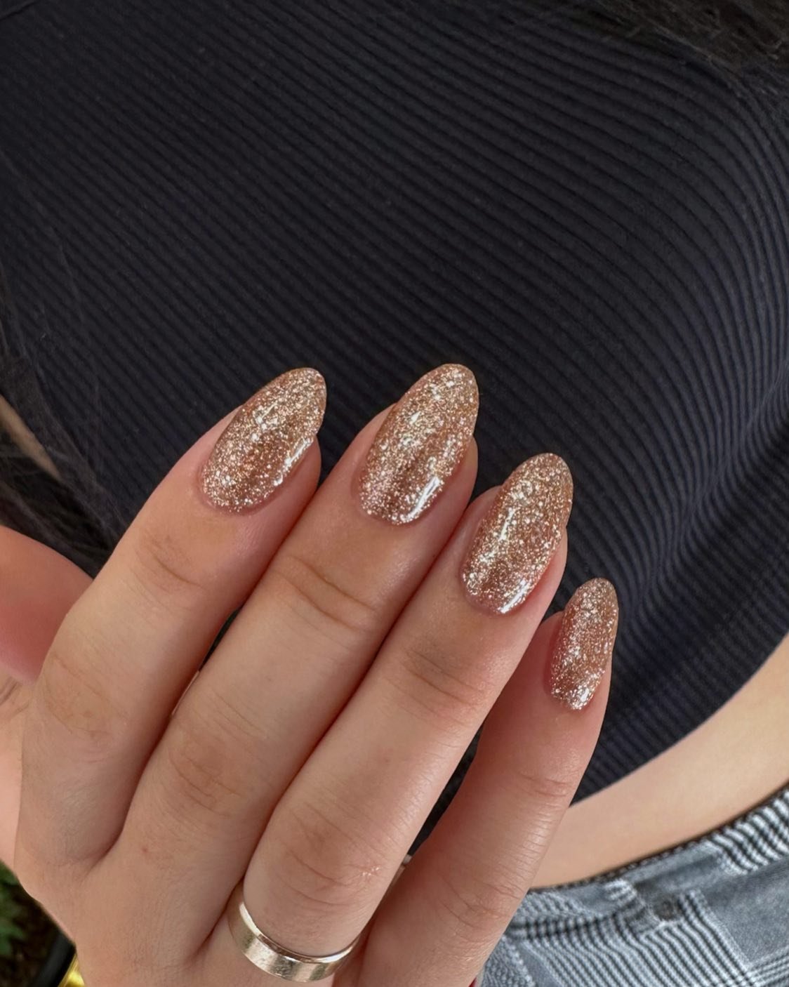 Rose-Gold Glitter Almond Nails