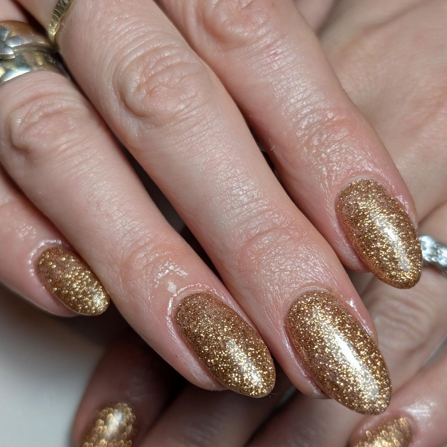 Full Gold Glitter Almond Nails
