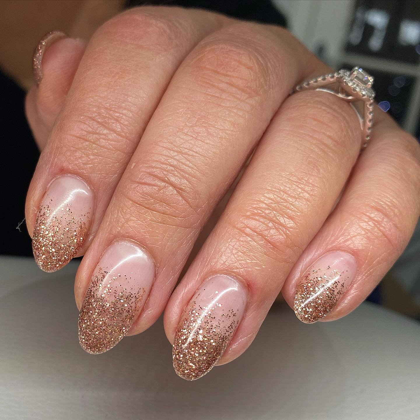 Sheer Pink Nails with Gold Glitter Fade