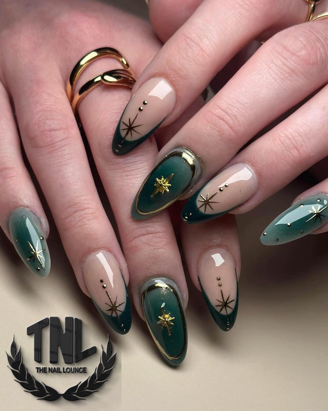 Olive Green French Tips on Nude Nails