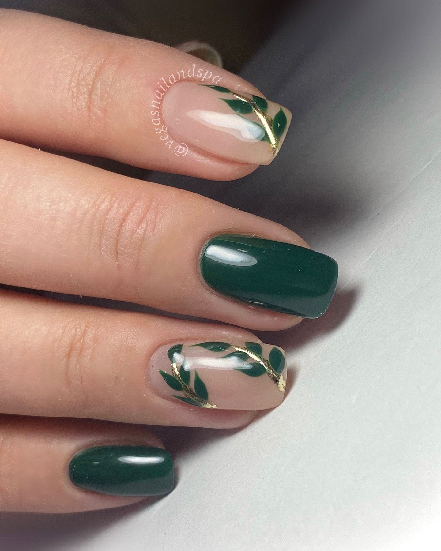Nude Nails with Olive-Gold French Tips