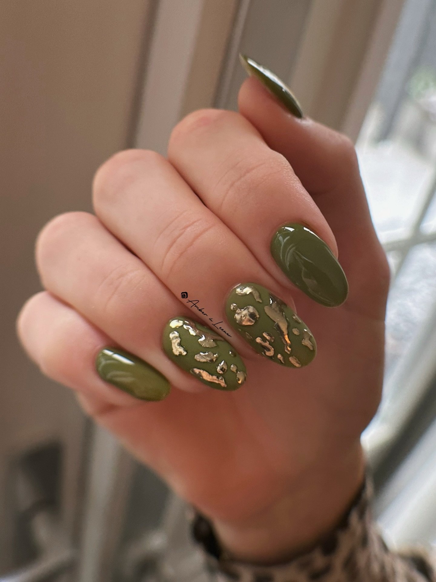 Teal Green and Nude Nails with Tiny Gold Star Details