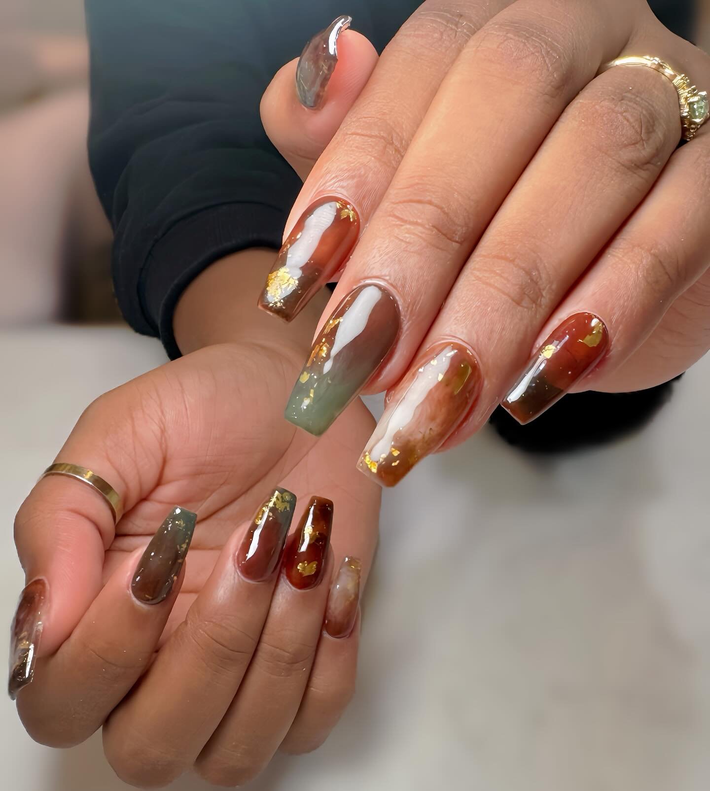 brown and green french tip mix