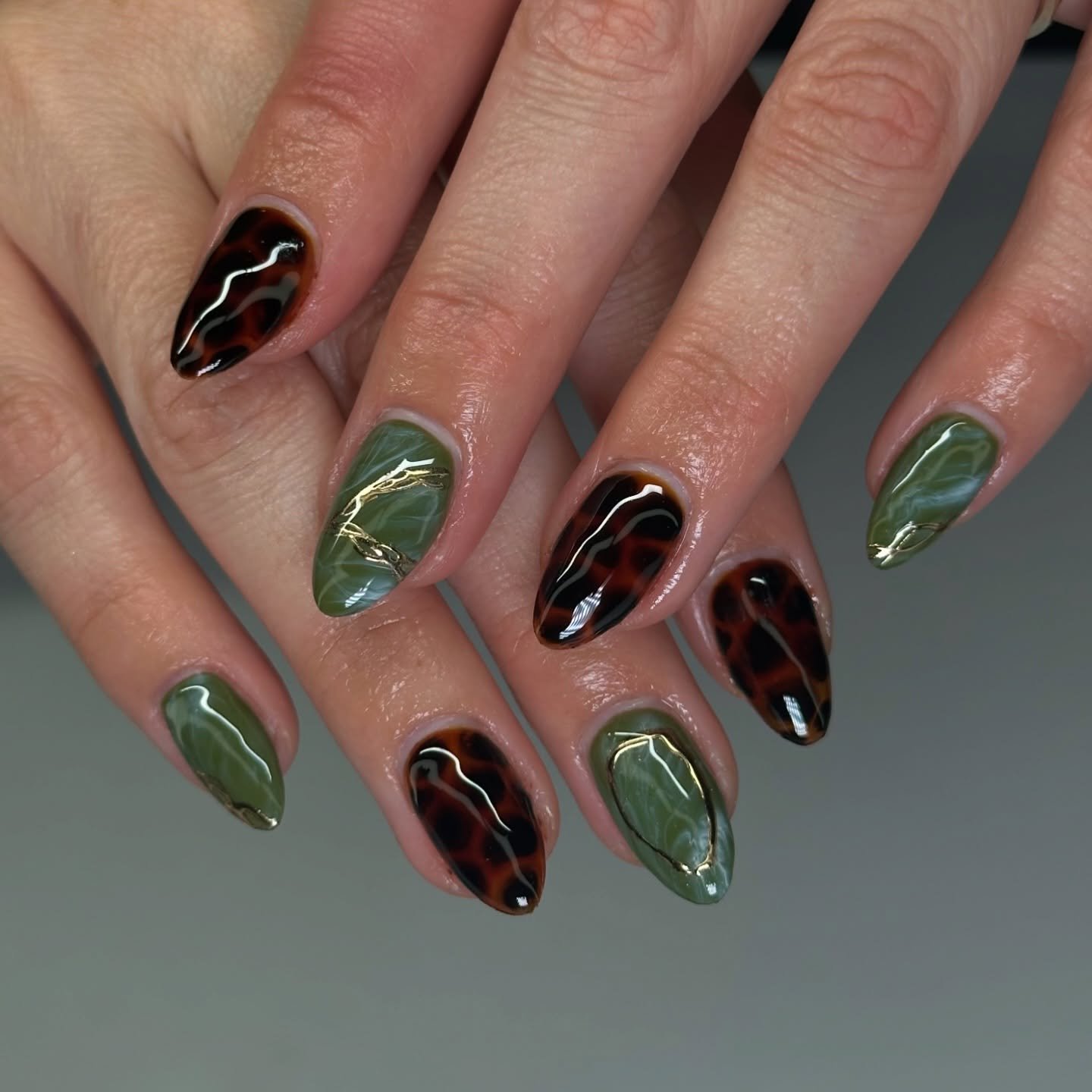 green and brown structured manicure