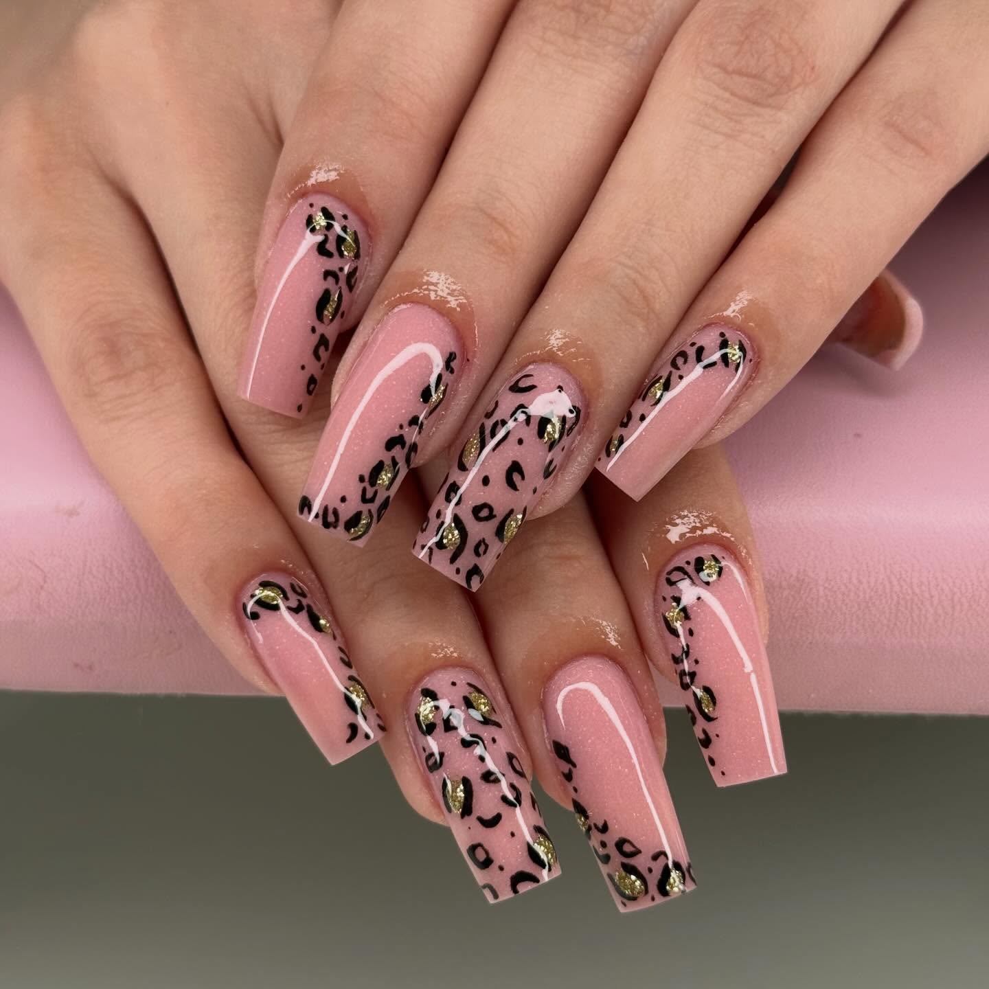 Pink Leopard Print Long Nails
