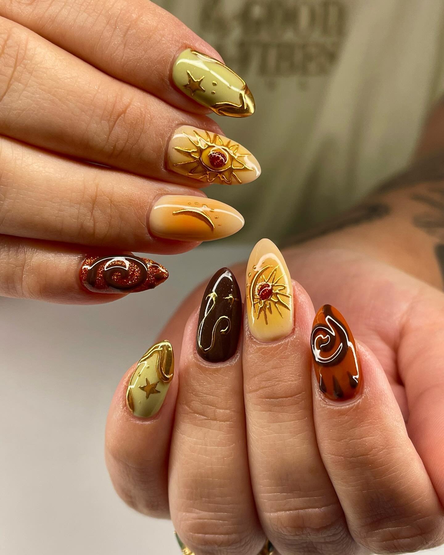Amber, Brown, and Leopard Long Nails