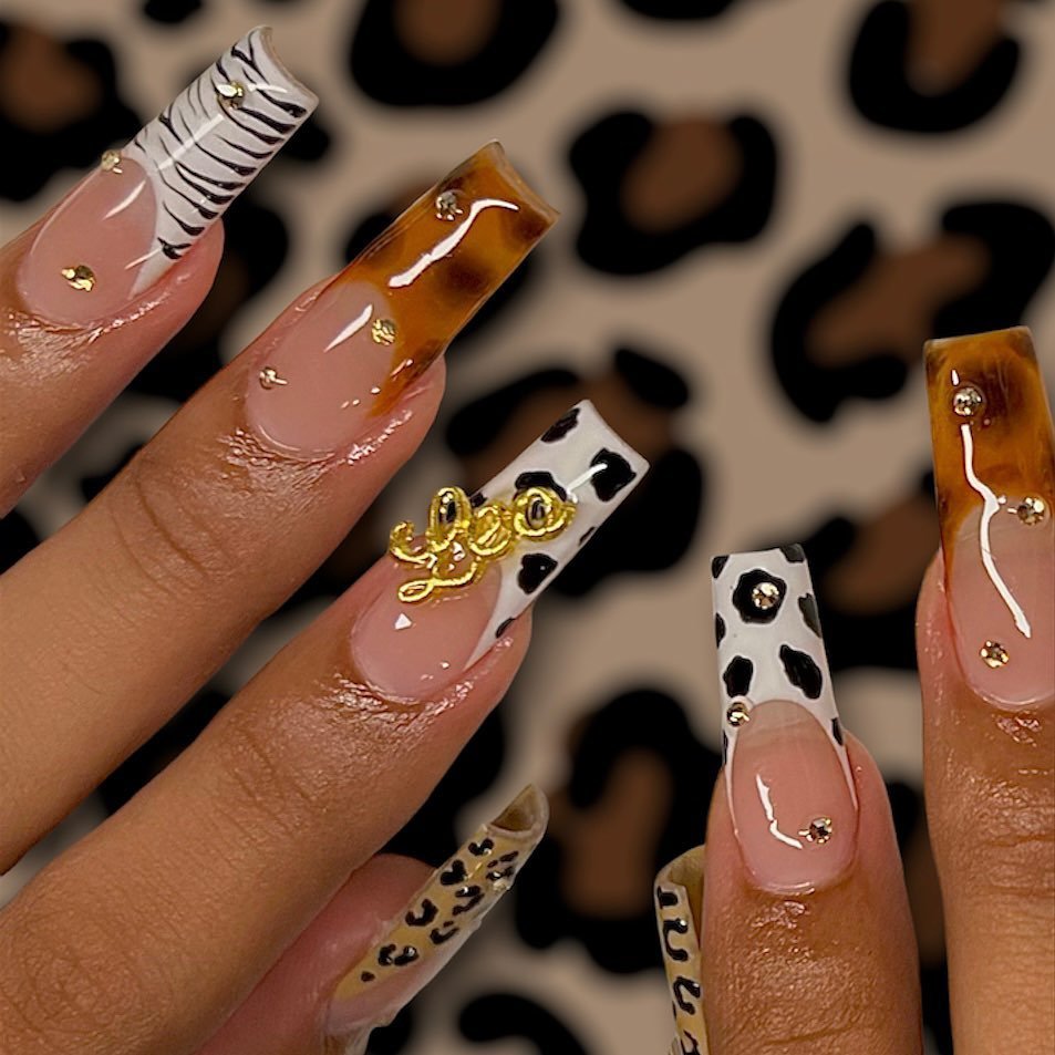 Amber Leopard and Zebra Statement Nails