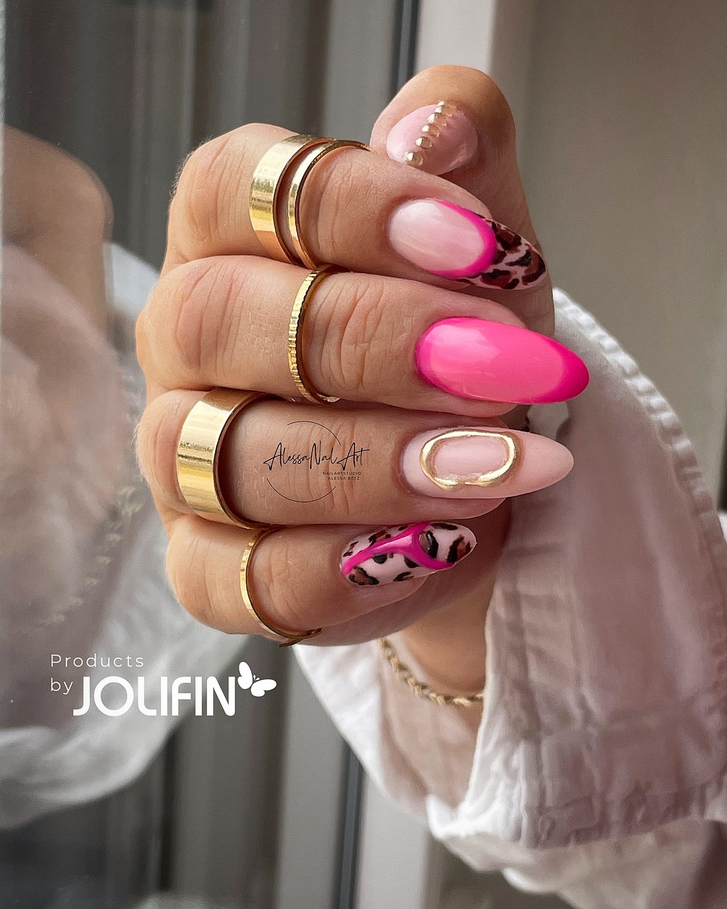 Black Chrome and Embellished Leo Nails