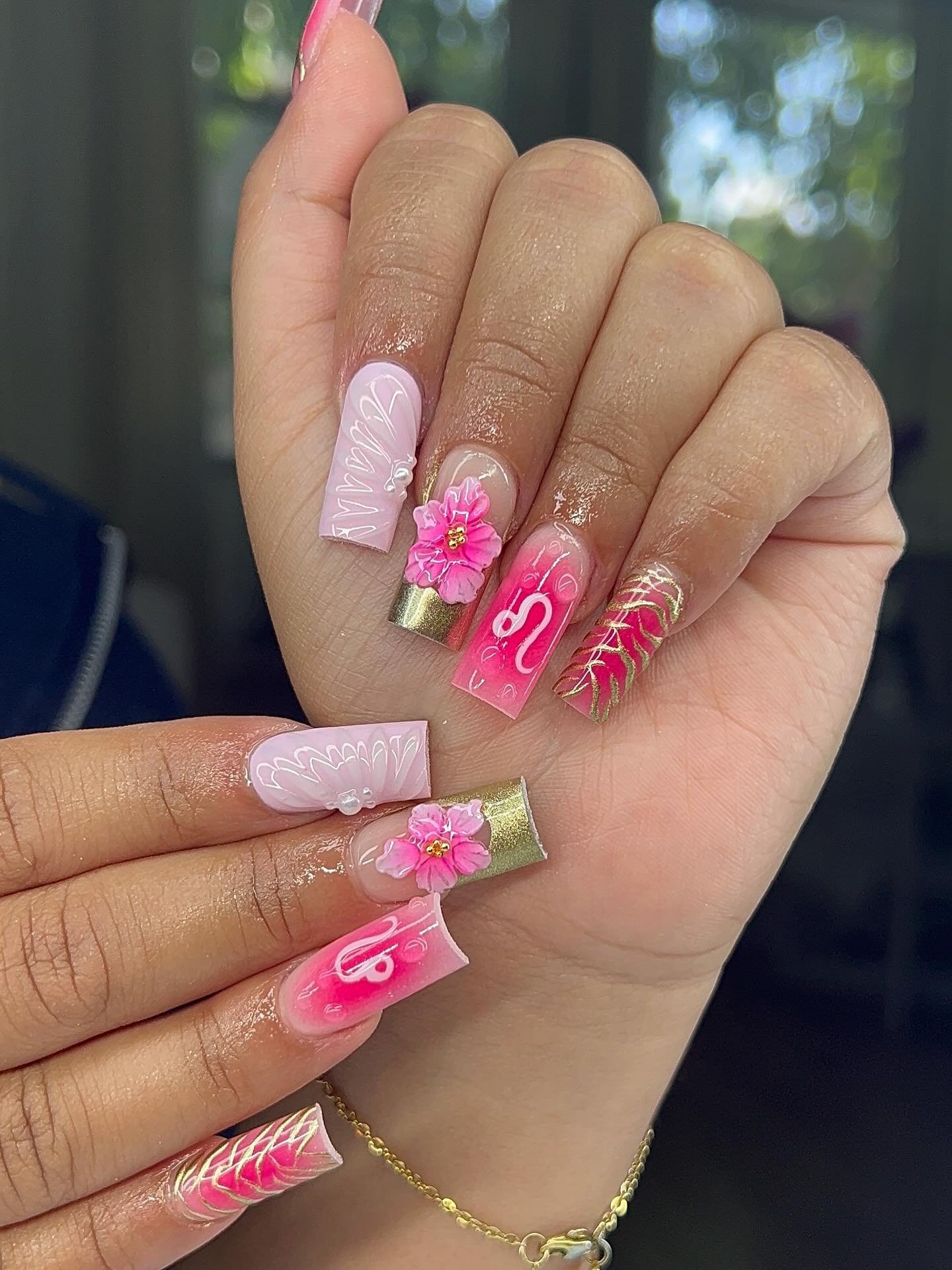 Gold and Nude Leopard Accent Nails
