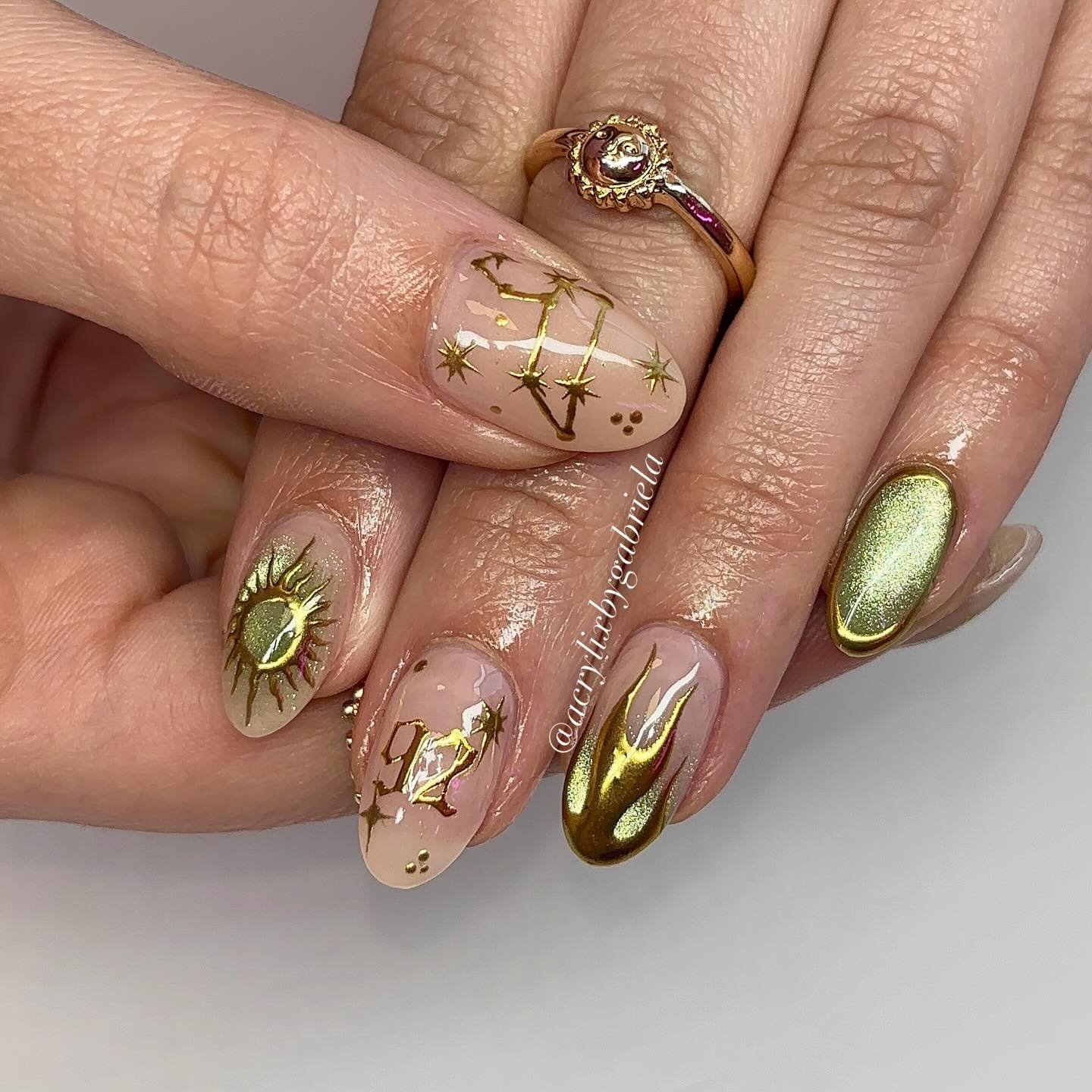 Nude and Gold Mixed Leo Nails