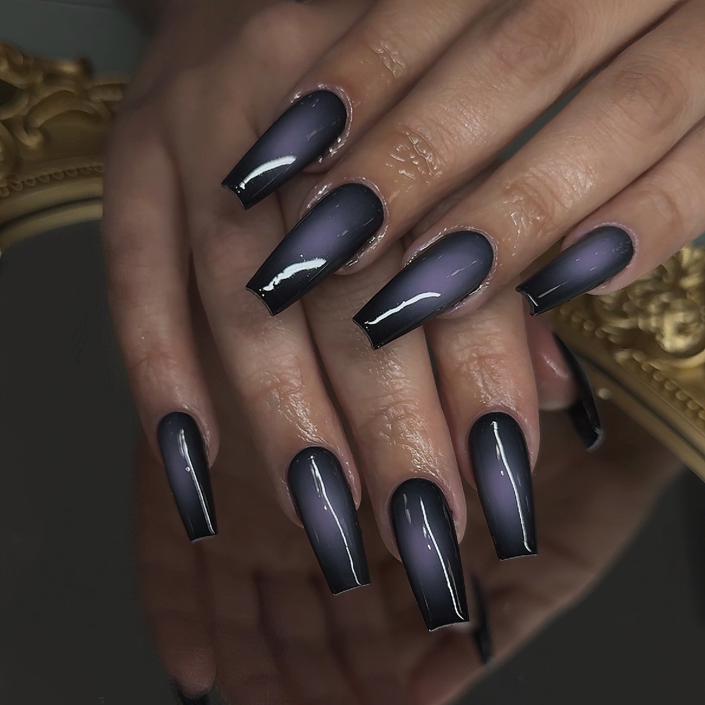 Smoky Navy Almond Nails