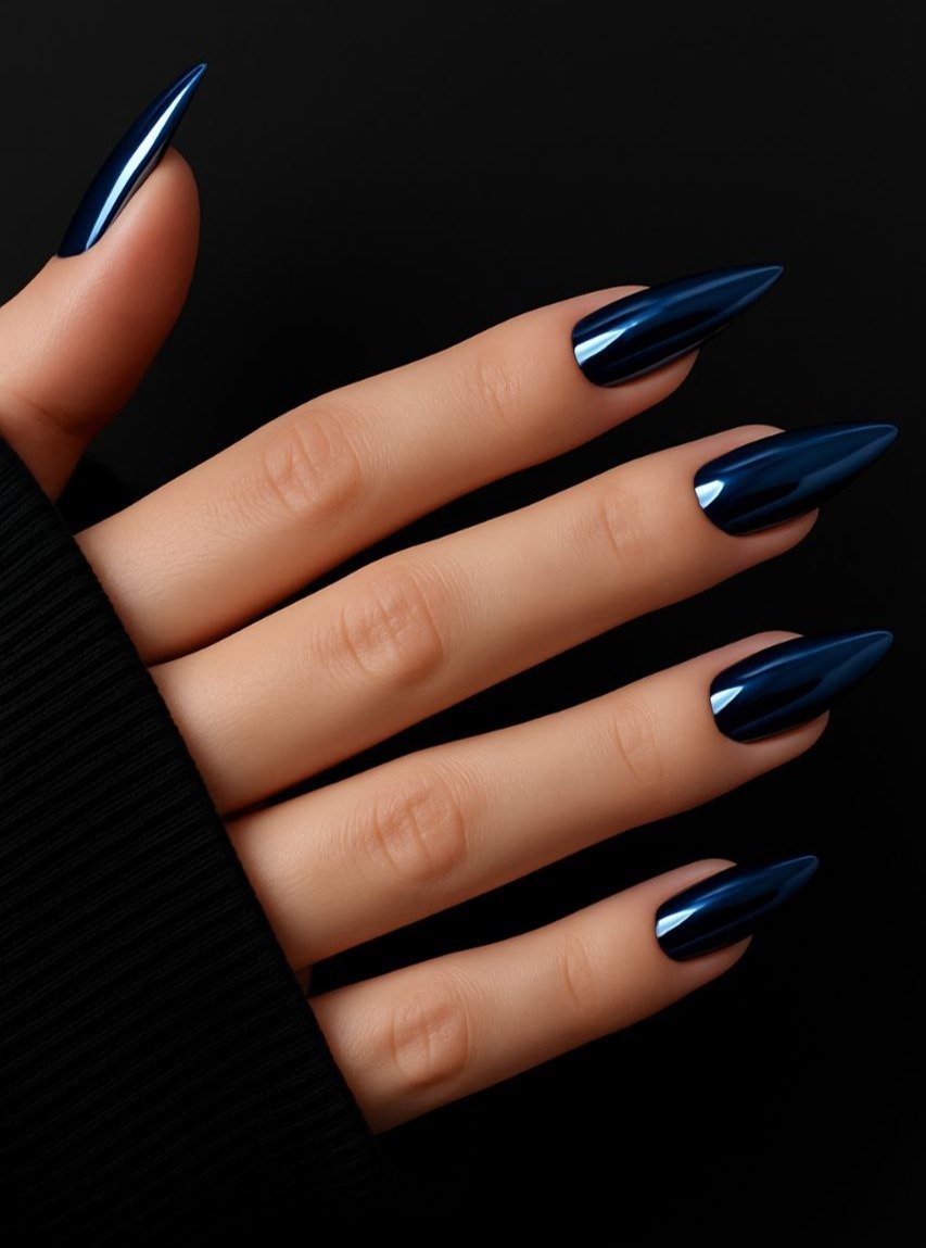 Midnight Blue Stiletto Nails