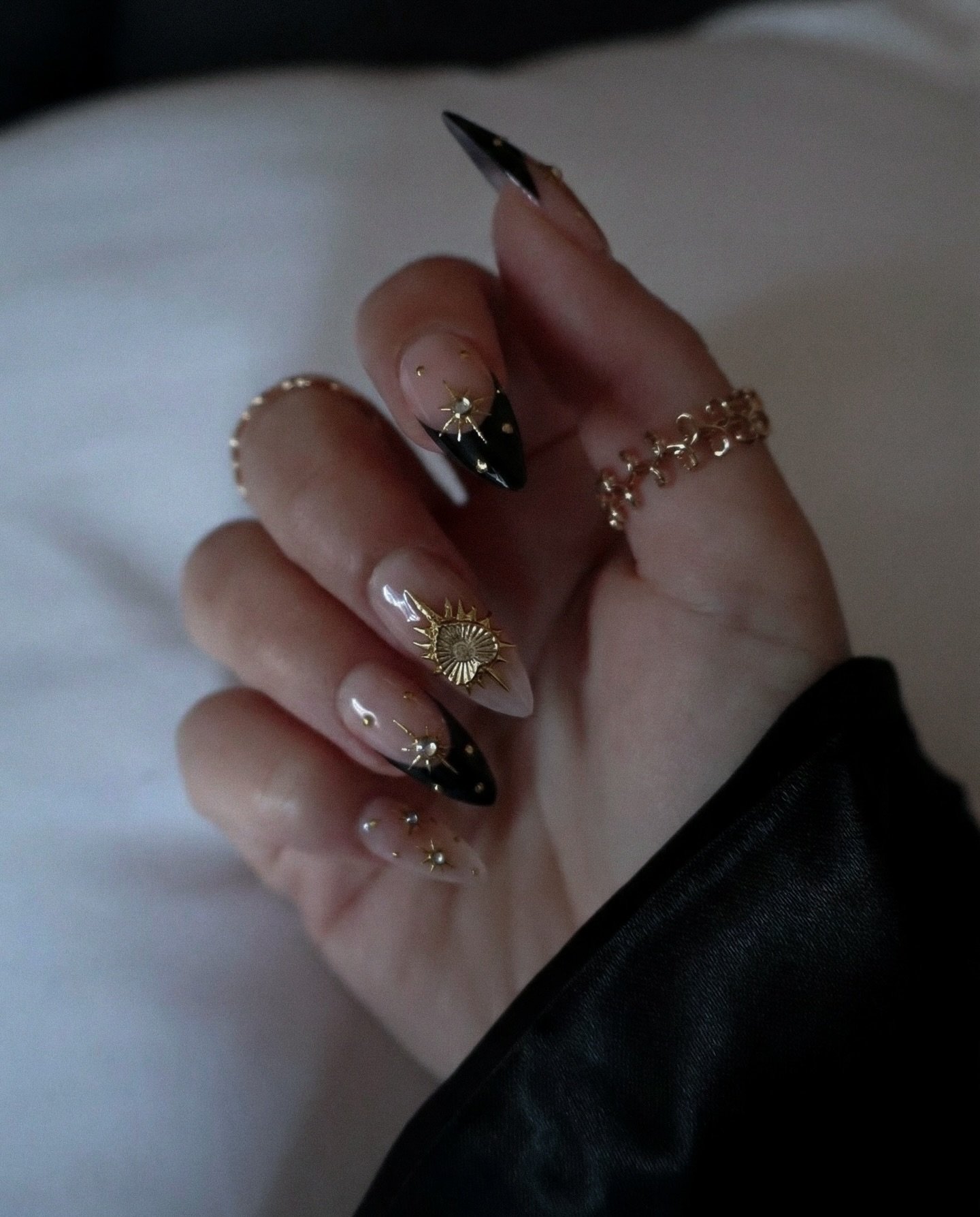 Dark Plum Nails with Metallic Embellishments