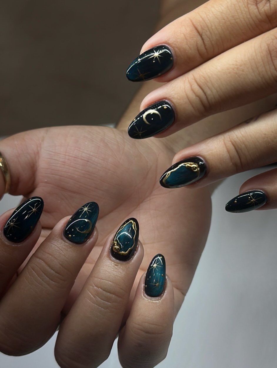 Black and Teal Aura Nails