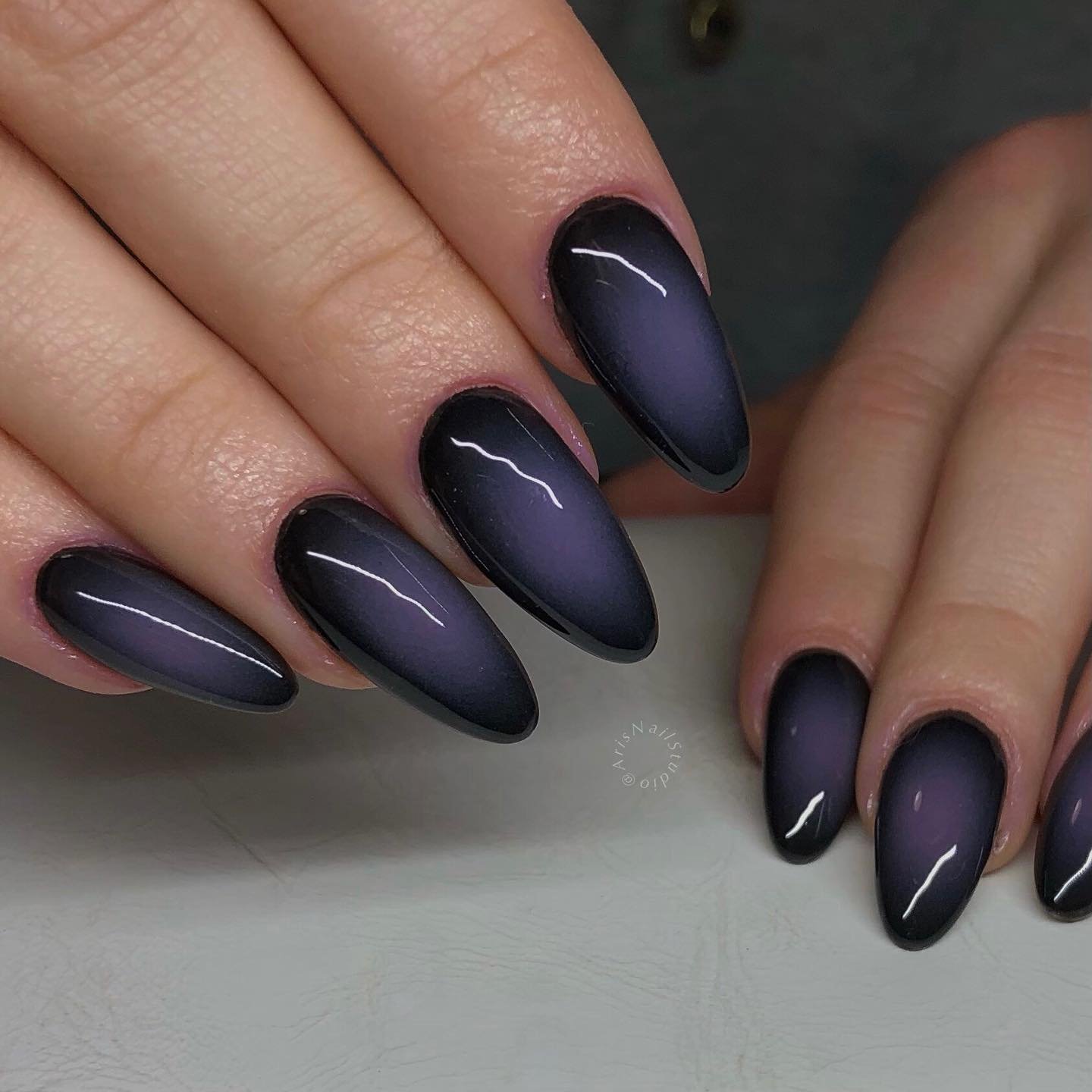 Matte Black-Purple Almond Nails