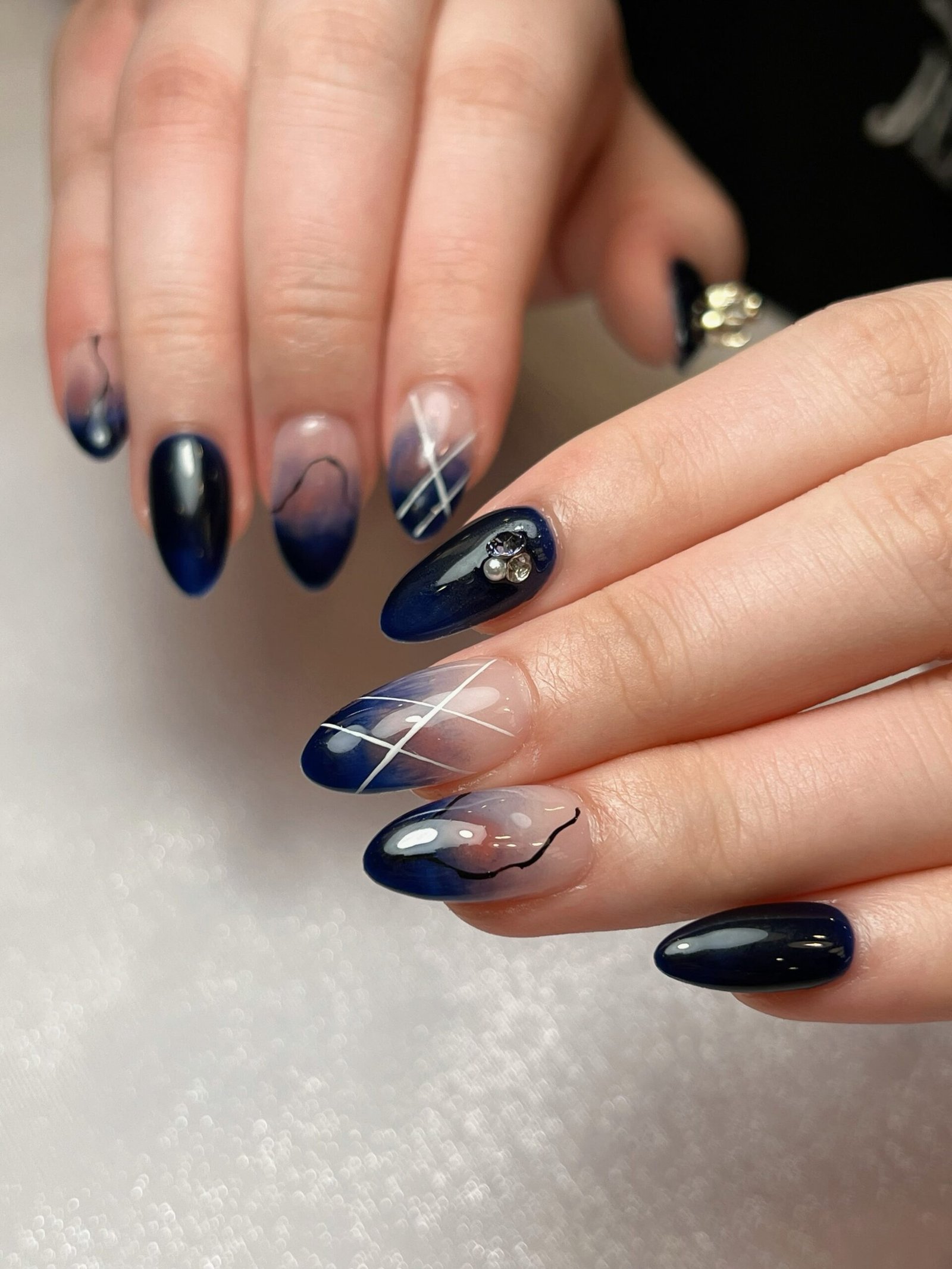 Navy Blue French Aura Nails