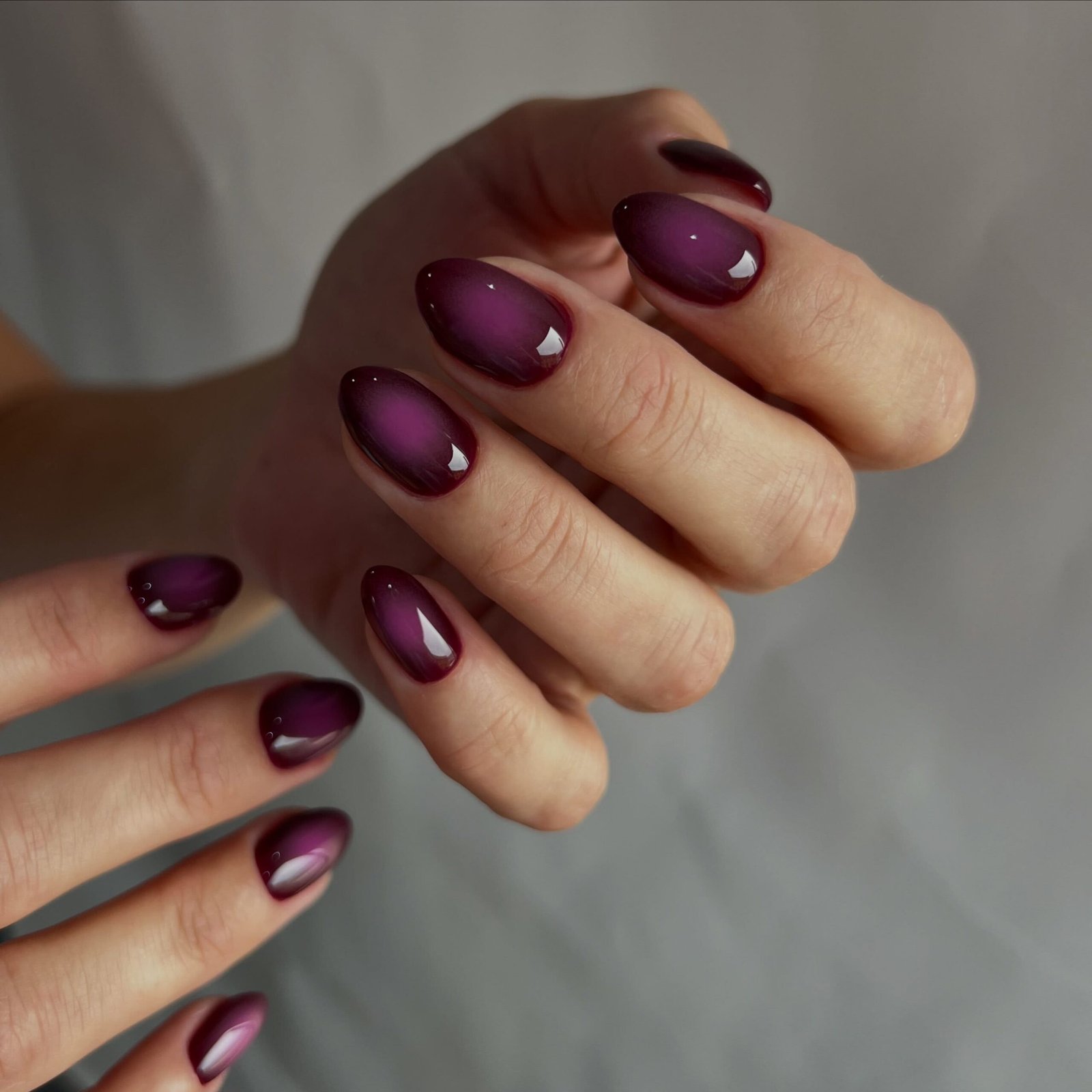 Glossy Burgundy-Plum Almond Nails