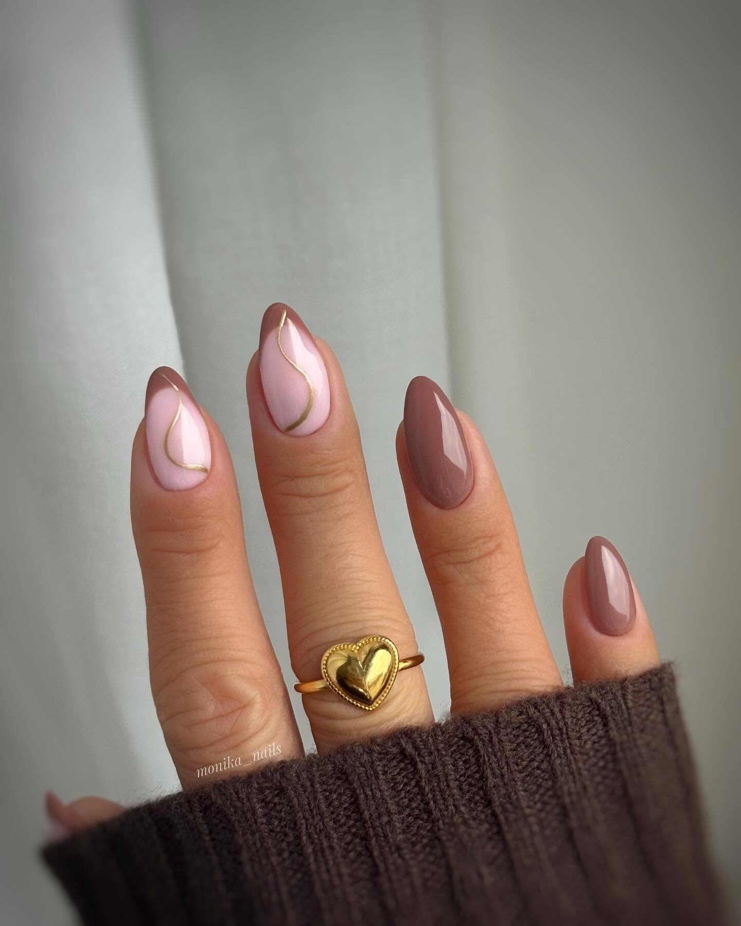 Soft Pink Almonds with Burgundy Tips and a Gold Heart