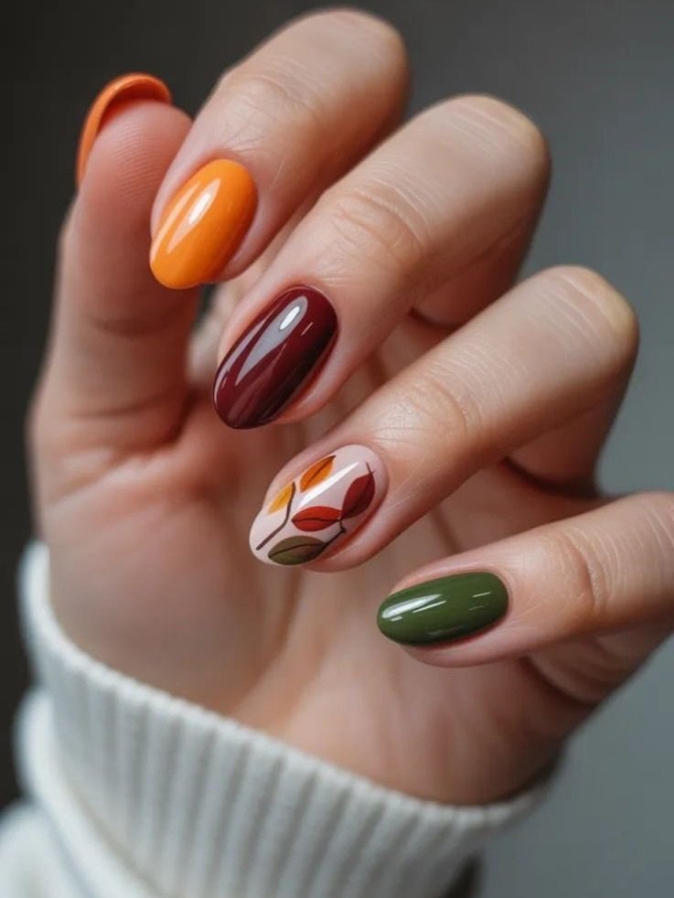 Orange, Burgundy, Cream, and Green Autumn Mix
