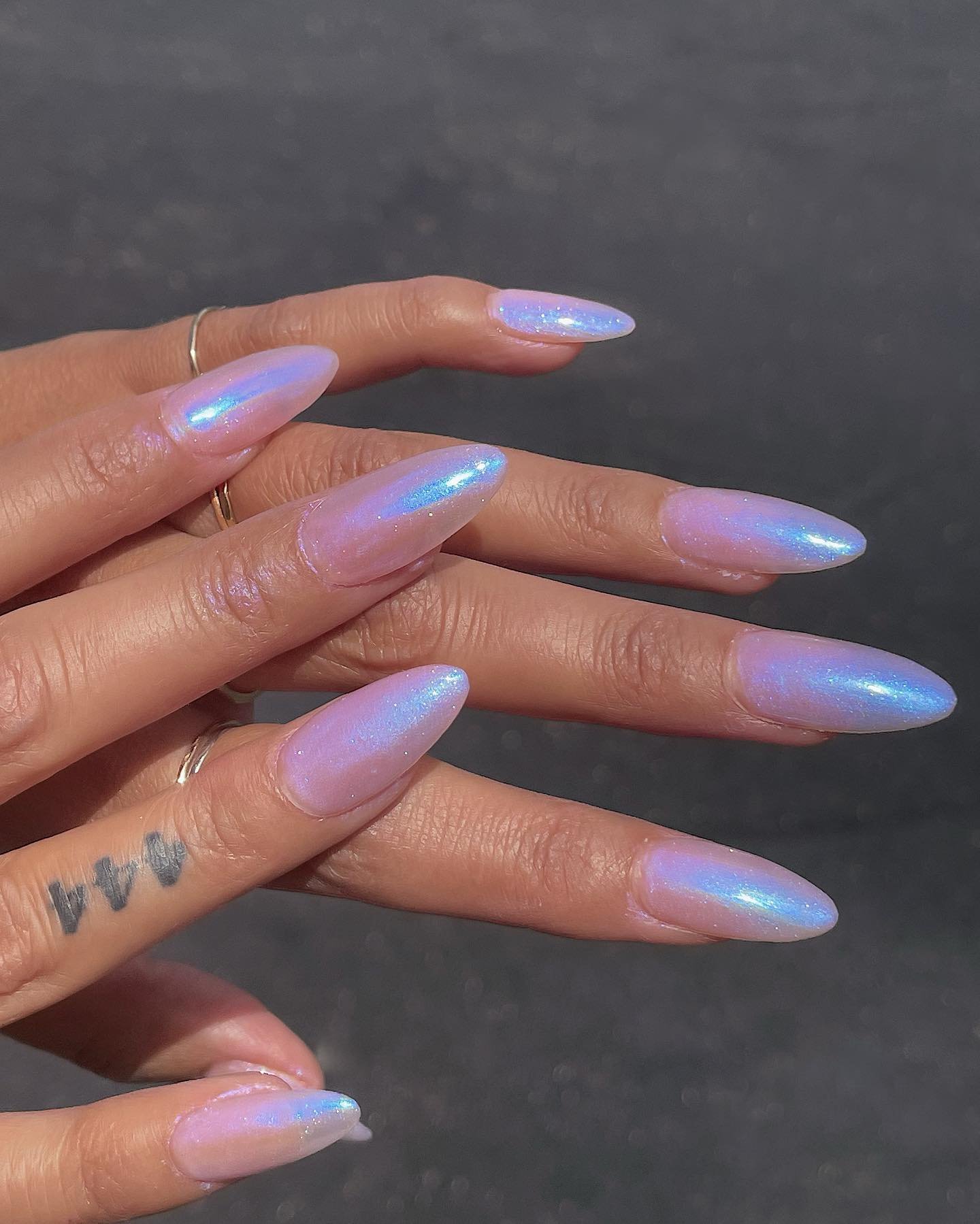 Long Stiletto Nails with Sheer Pink-Lilac Moonstone Glow