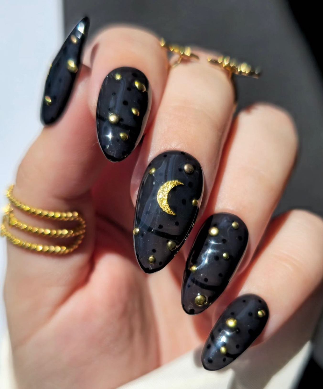 Long Almond Nails with Purple Tips and Minimal Gold Details