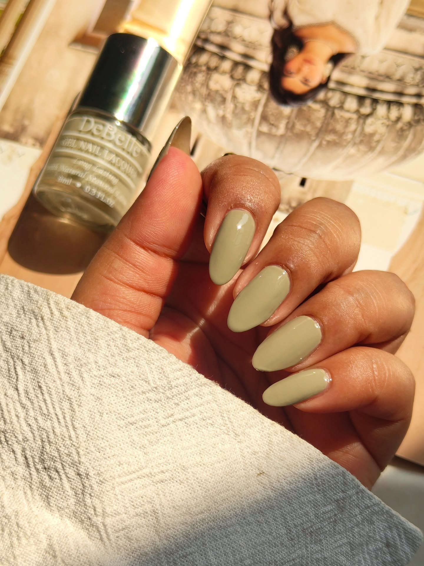 Short Square Nails with Blue French Tips and White Line Details