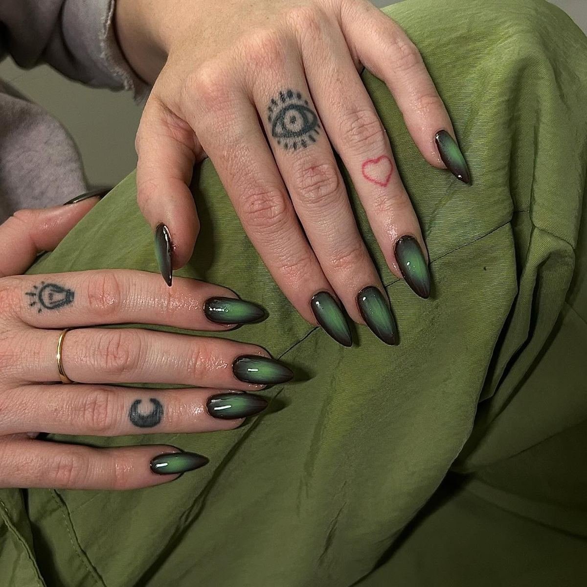 Deep Moss Green Stiletto Nails