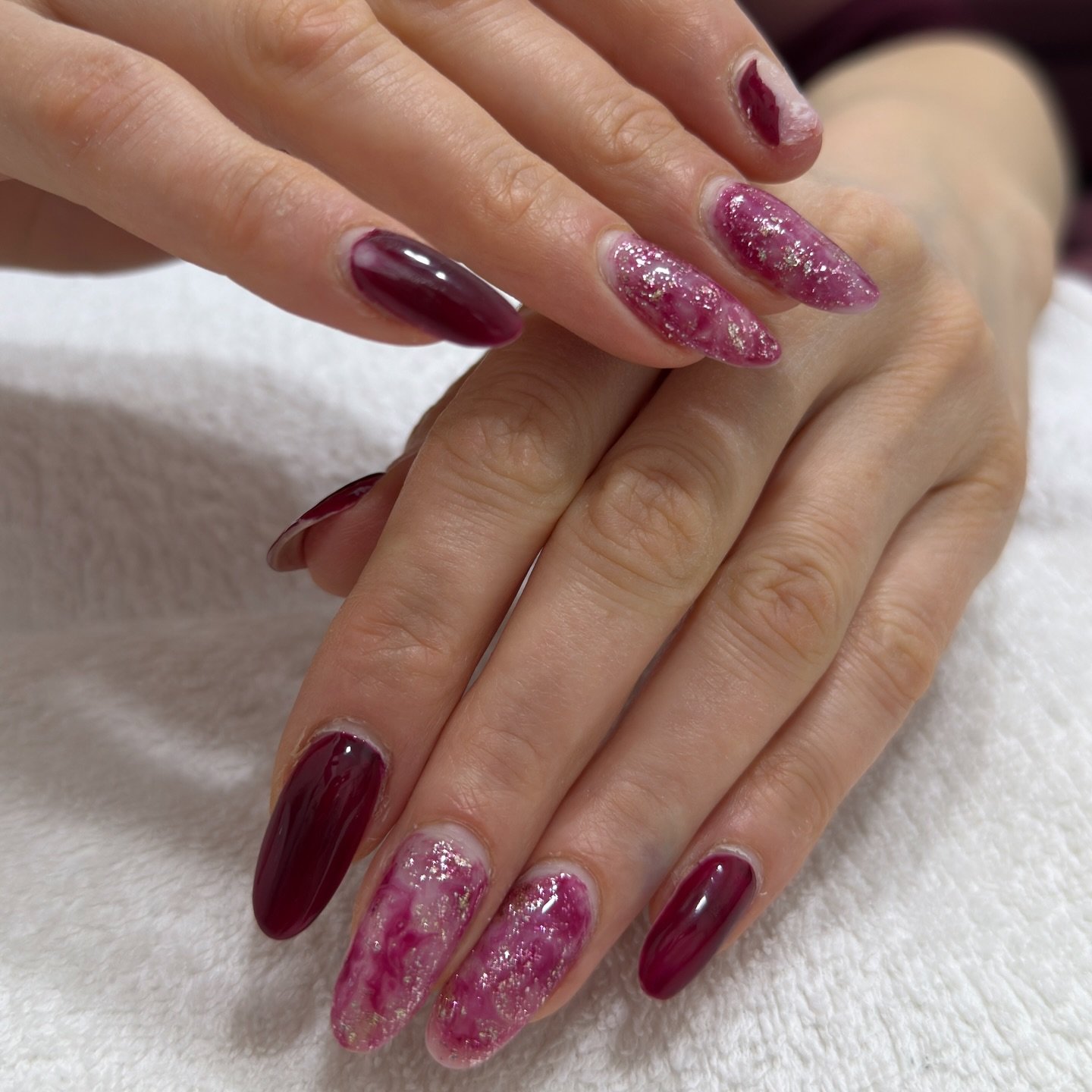 Purple Glitter Almond Nails
