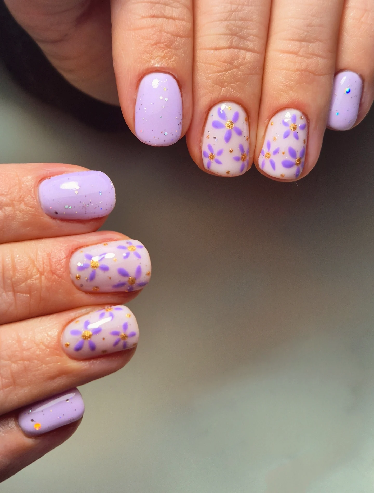 Lilac and Pink Floral Accent Nails