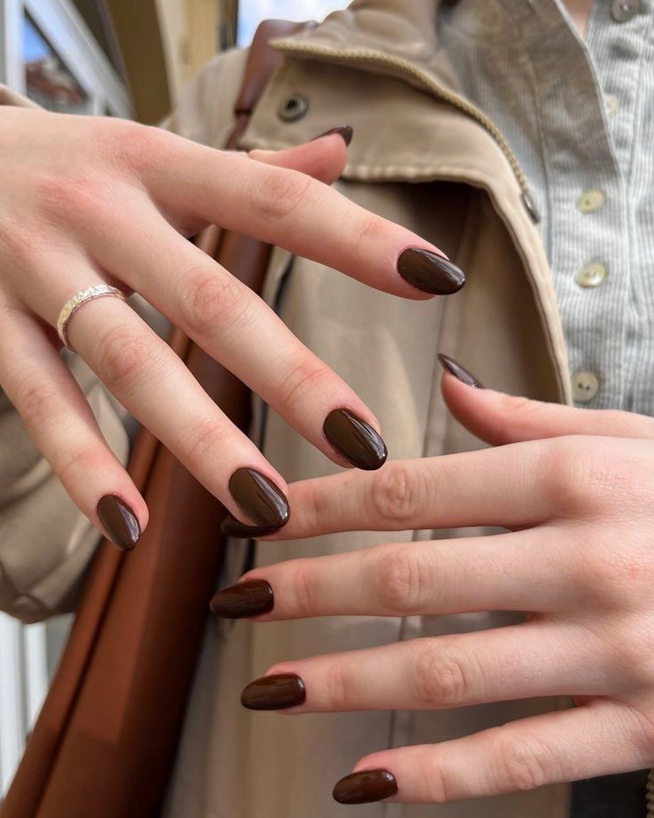 Chocolate Brown Glossy Nails