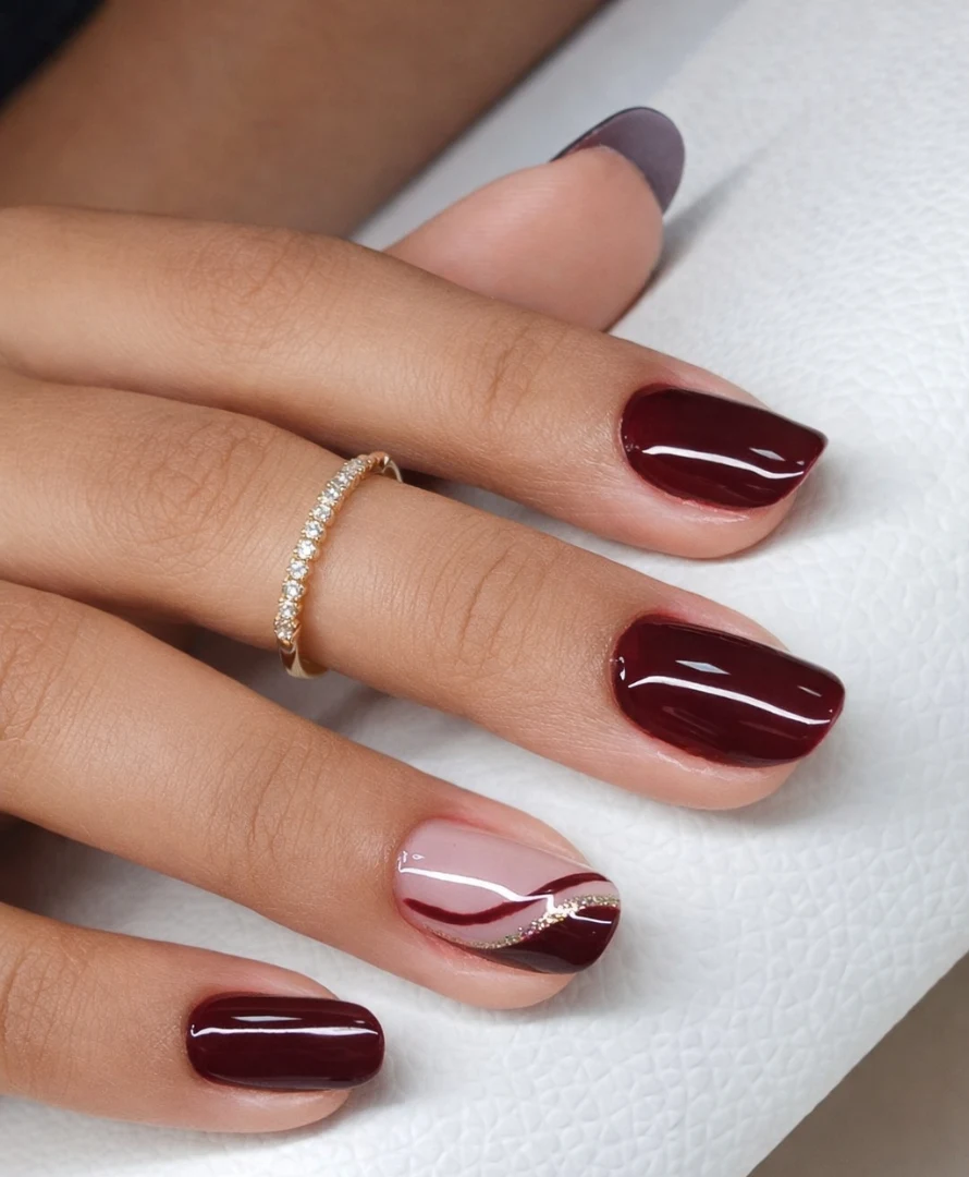Deep Burgundy Oval Nails