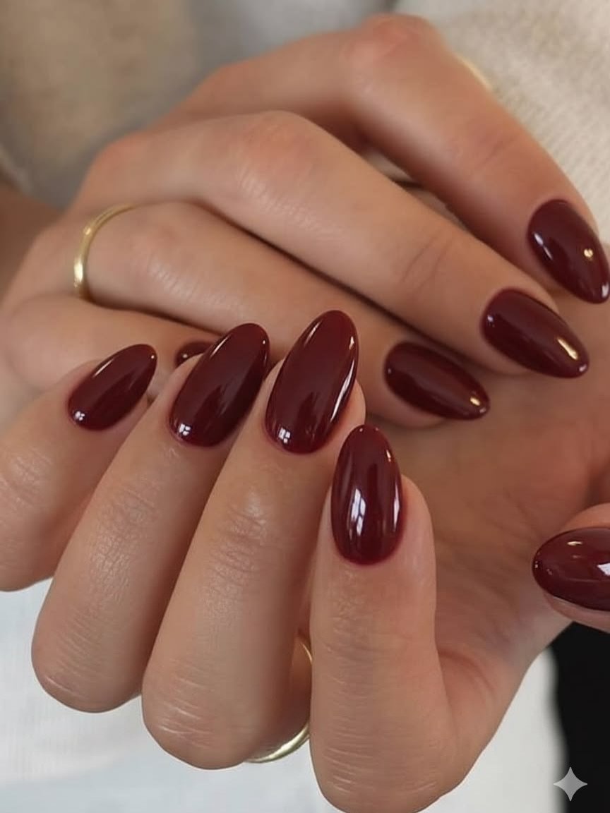 Burgundy Almond Nails