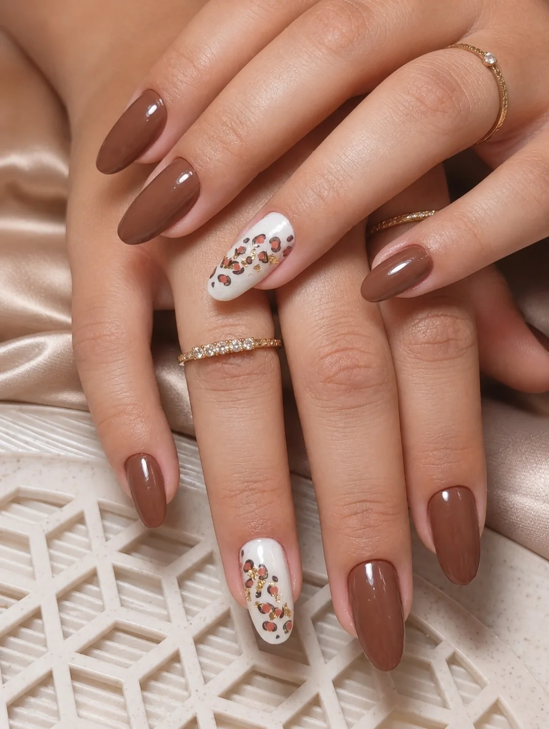 Natural Nude Nails with Fine Metallic Lines