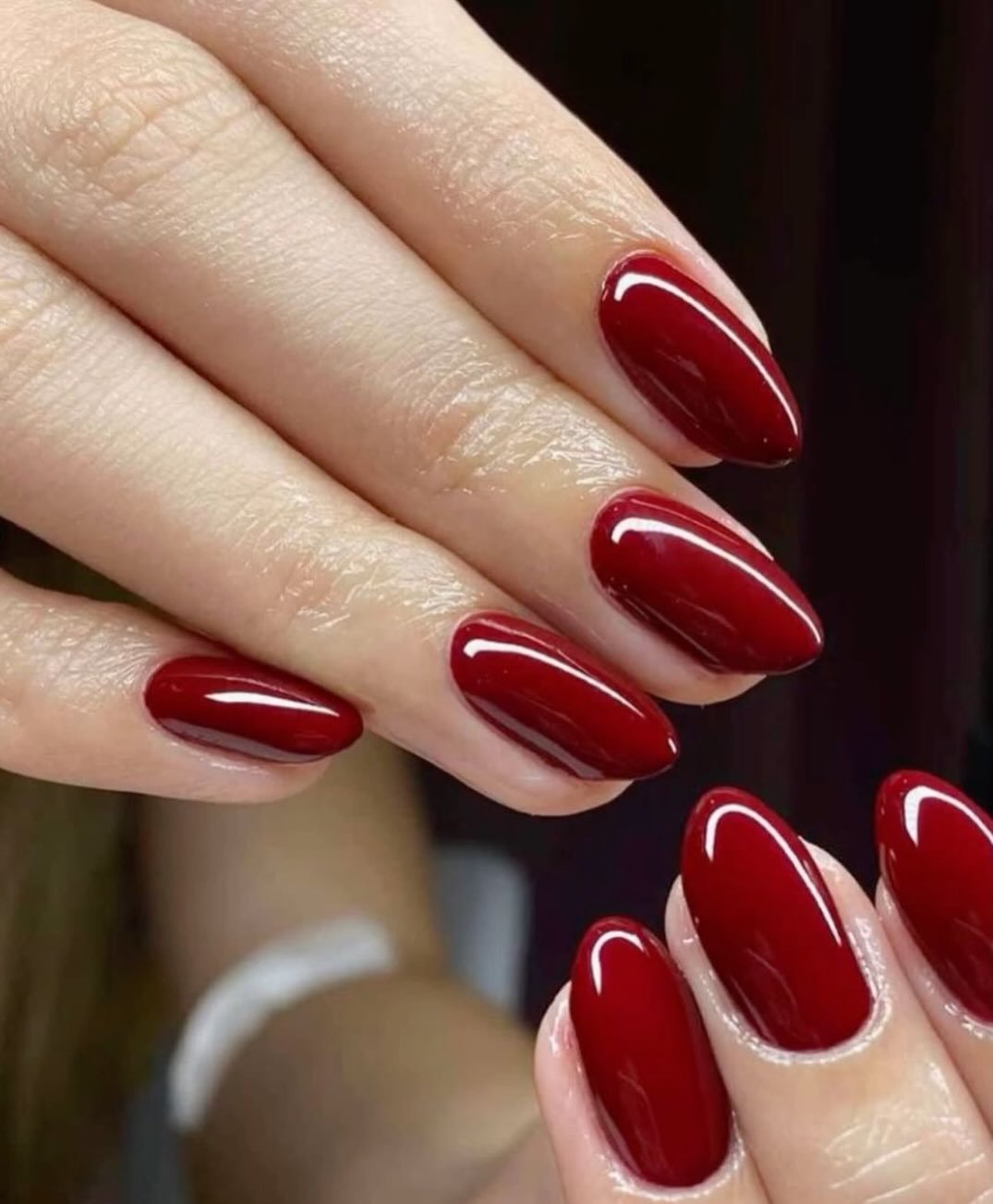 Glossy Red Almond Nails