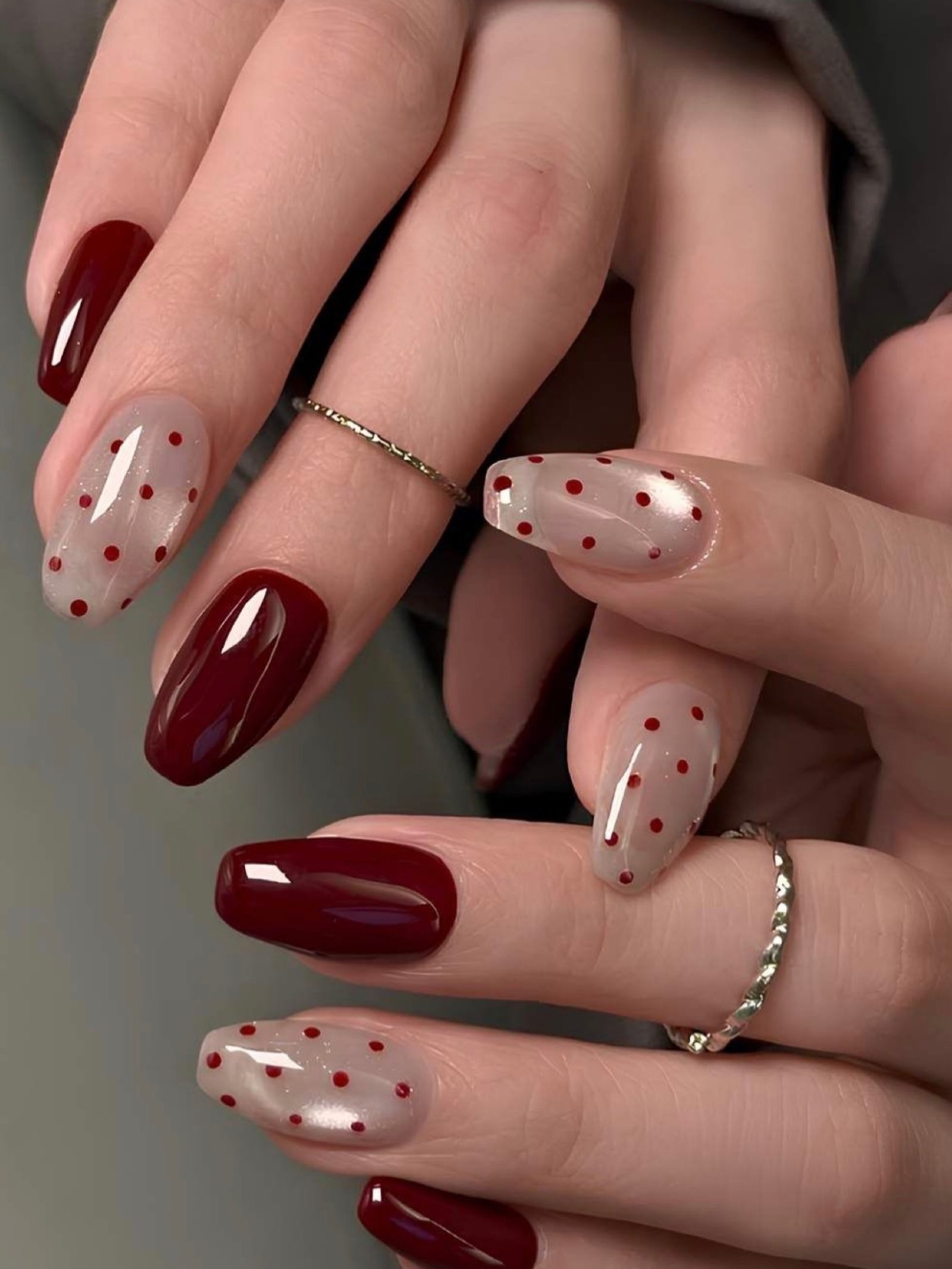Burgundy and Nude French Accent Nails