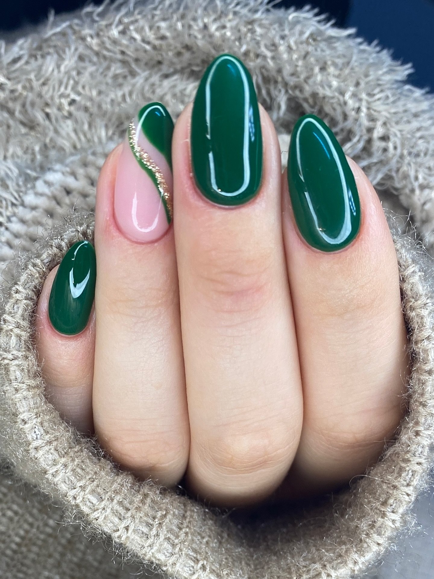 Green and Pink Abstract Almond Nails