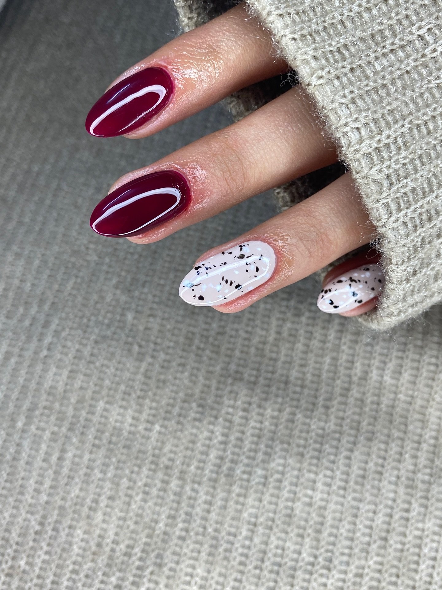 Burgundy and Leopard Accent Nails
