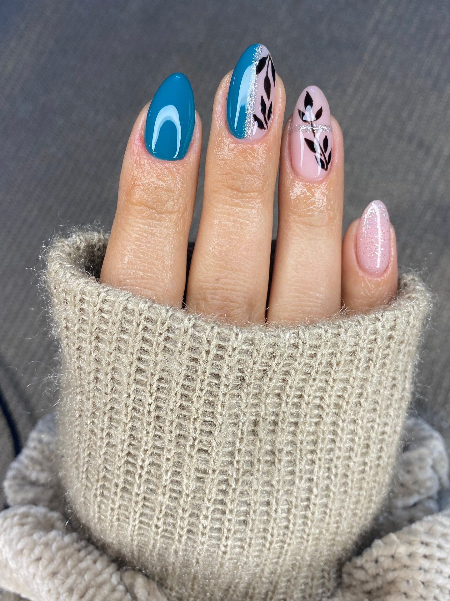 Blue French Tip and Animal Accent Nails