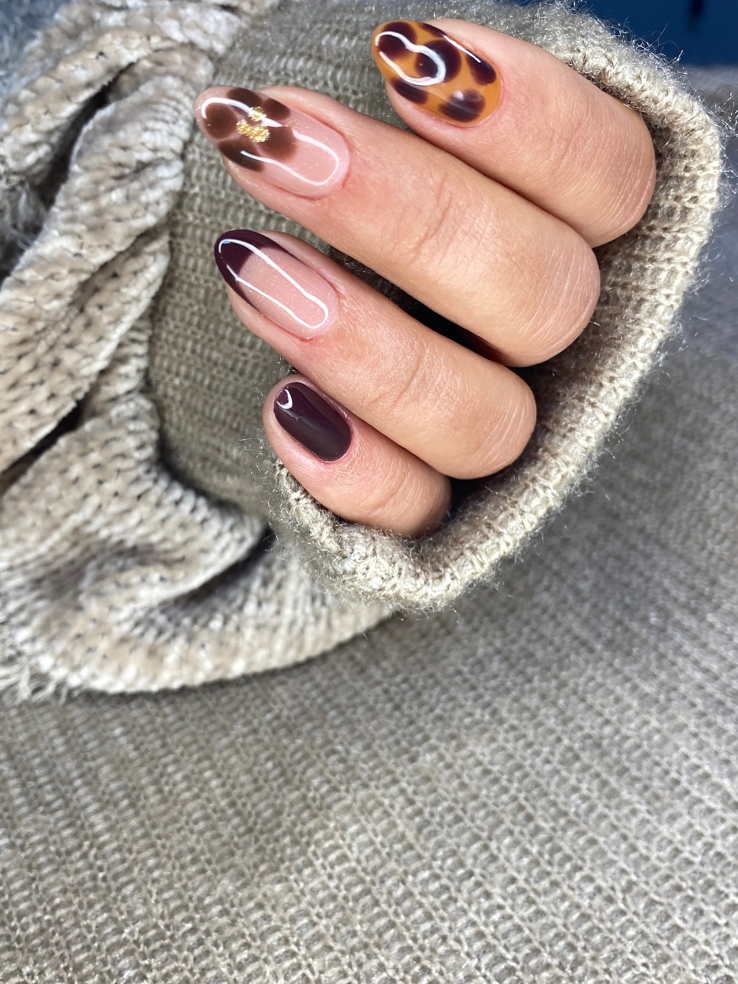 Green and Nude Abstract Nails
