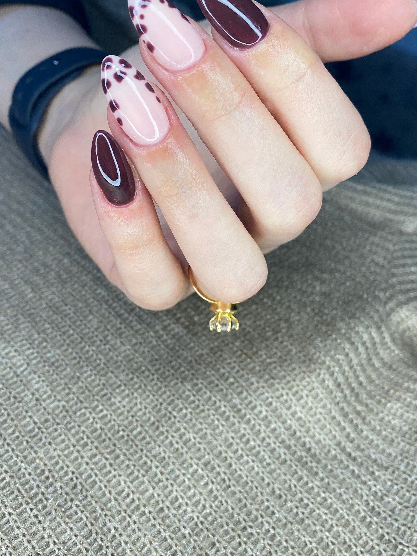 Nude Nails with Blue and Floral Details