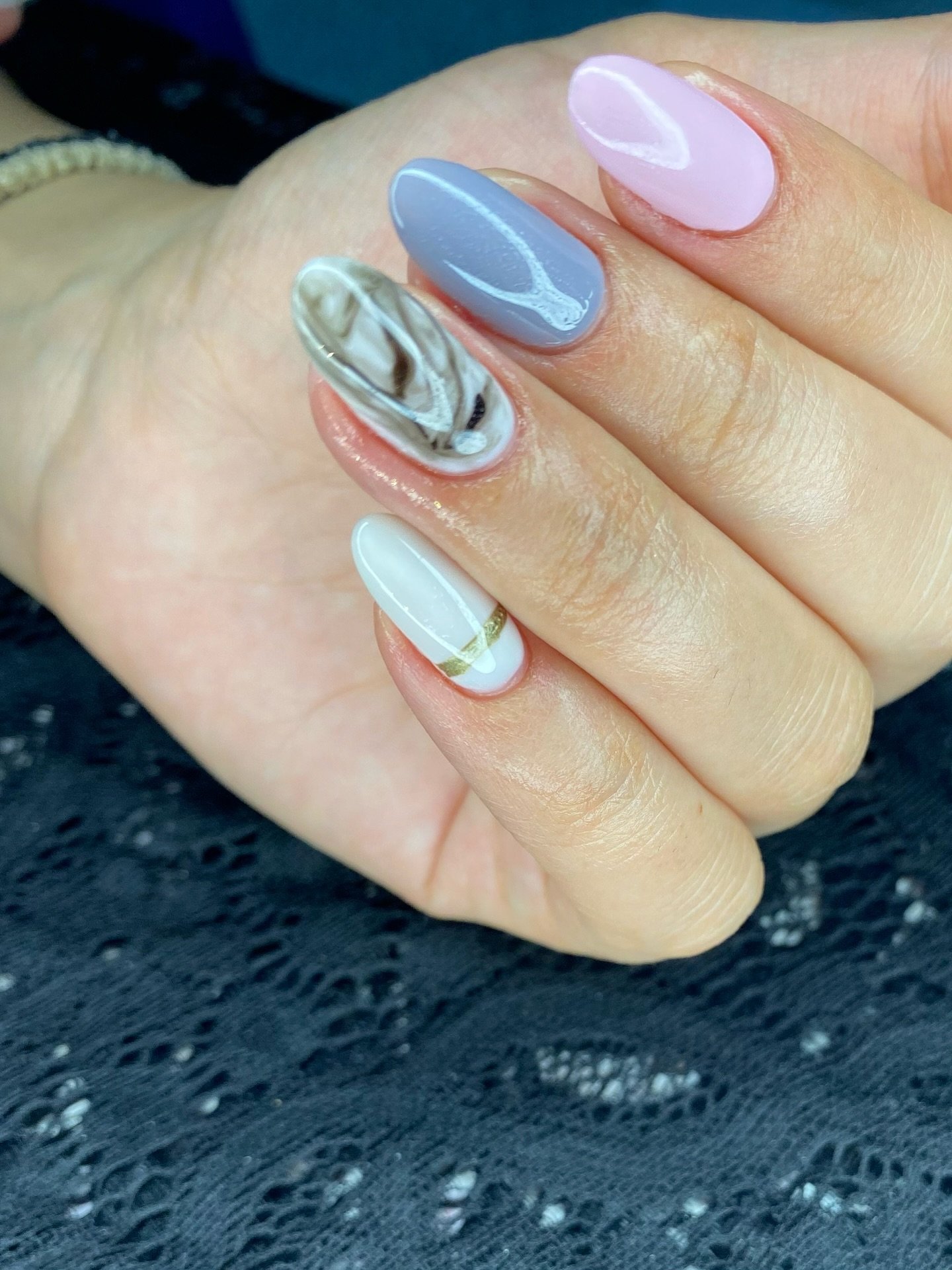 Blue Marble Accent Nails